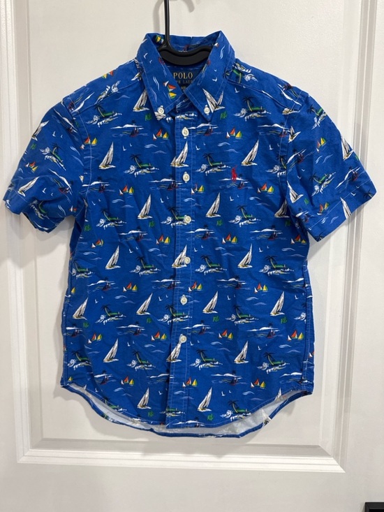 Polo Ralph Lauren Other - Polo Ralph Lauren Boys 8 Blue Sailboat Print Button Down Shirt Short Sleeve
